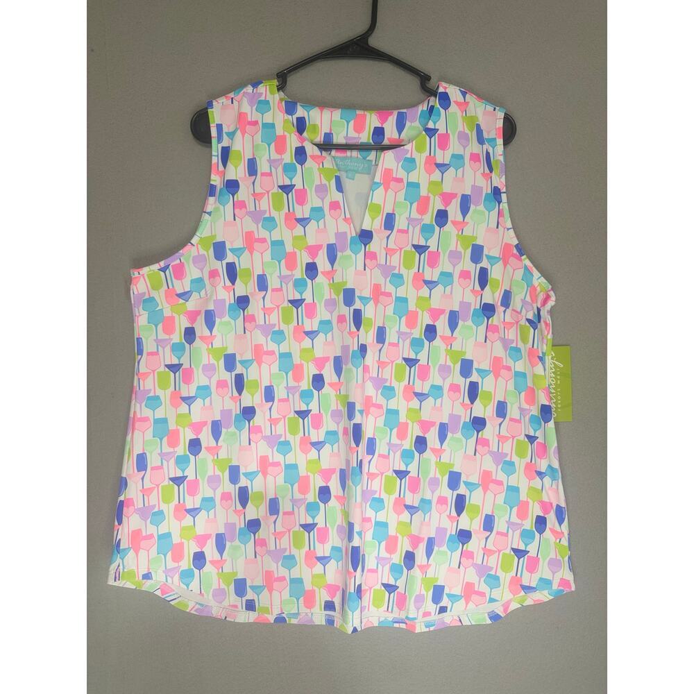 White Wine Glasses UPF50+ Split Neck Sleeveless Top X-Large